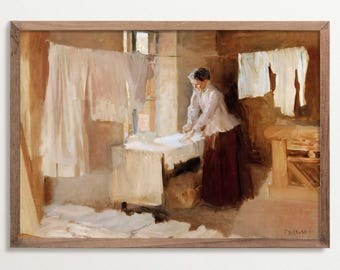 Wasruimtekunst, moderne antieke portretschilderij, vintage muurdecoratie - Unieke wasruimtedecoratie