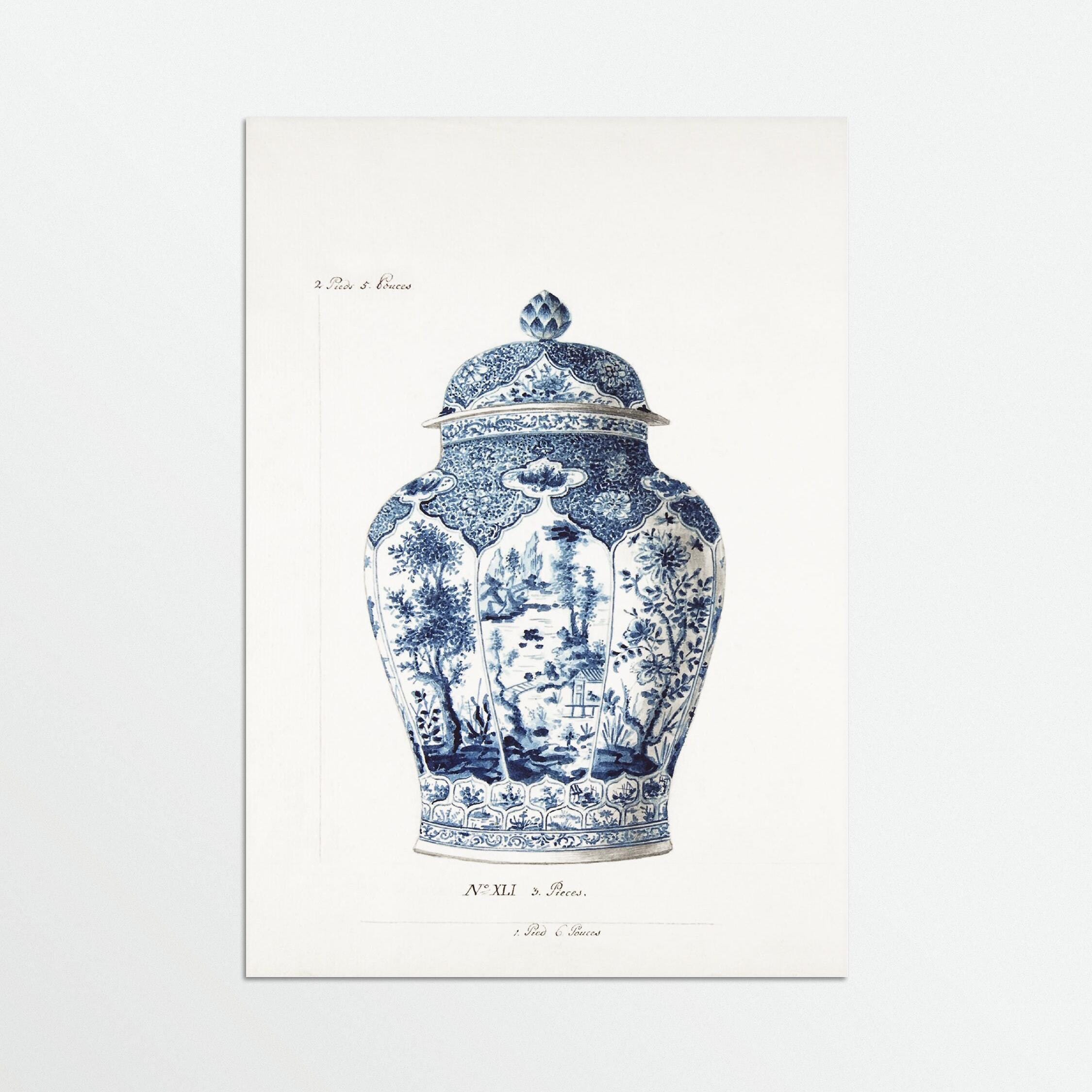 Set of Two Prints – Blue Chinoiserie Vase Prints | Vintage Asian Wall ...