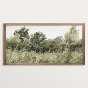 Panoramic Wall Art – Meadow Field Landscape Painting Print, Rustic Country Art for Cottagecore Decor
