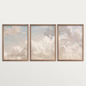 Gallery Wall Set Cloud Painting Prints, Panoramic Landscape Painting, Set of 3 Prints