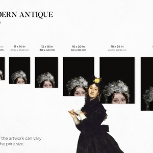 Size guide from Modern Antique Prints with the available size options for the art print.