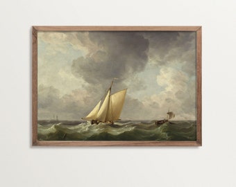 Moody Landscape Painting Print – Stormy Sea | Coastal Farmhouse | Modern Antique Print