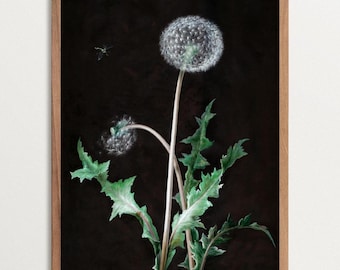 Dark Cottagecore Print, Dandelion Wall Art, Dark Botanical Print