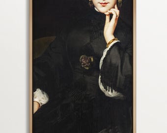 Cuadro de pared en lienzo de estilo oscuro y melancólico, lámina con retrato victoriano enmarcada, elegante decoración para interiores modernos y antiguos.