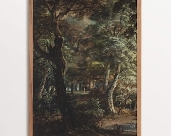 Moody Woodland Art Print, Dark Forest Landscape Wall Art, Nature-Inspired Rustic Decor