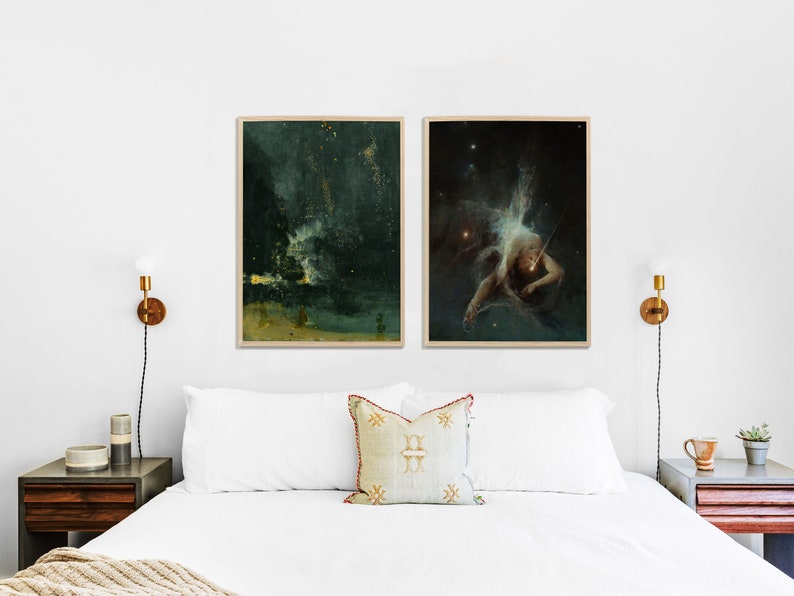 Moody Landscape Painting Print Nocturne Dark Art, Vintage Wall Art, Night Sky Print image 2