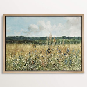 Wildflowers Canvas Wall Art – Meadow Landscape Print, Large Framed Nature Wall Decor, Countryside Field Painting, Living Room Decor