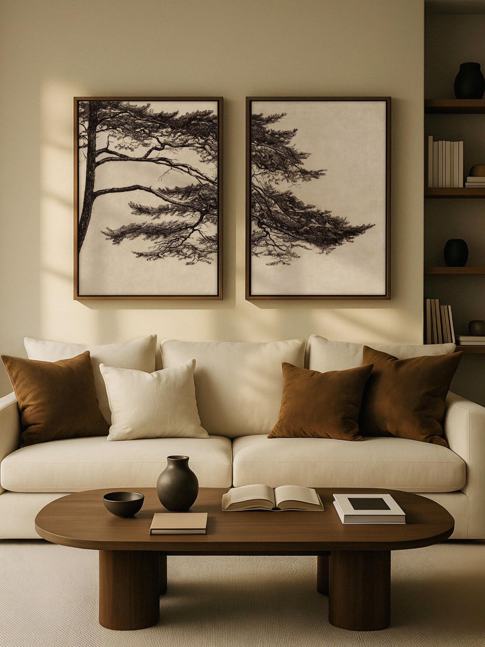 Wabi Sabi Pine Tree Canvas Set of 2 – Japandi Minimalist Landscape Wall ...
