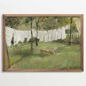 Laundry Room Art - Clothesline | Vintage Farmhouse Decor | Antique Wall Art