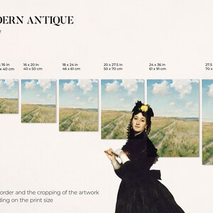 Size guide from Modern Antique Prints with the available size options for the art print.
