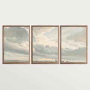 Vintage Cloud Painting Set of 3 Prints, Triptych Wall Art for Nursery, Unique Cloud Decor, Bedroom Poster