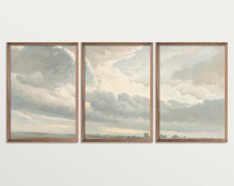 Vintage Cloud Painting Print Set –Triptych Wall Art