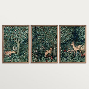 Set di stampe trittico William Morris - Arte murale tessile, grande decorazione Cottagecore scura, arte murale unica per la casa