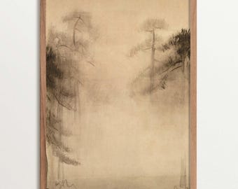 Vintage Tree Print, Wabi Sabi Wall Art, Pine Tree Sketch Art, Minimalist Wall Art