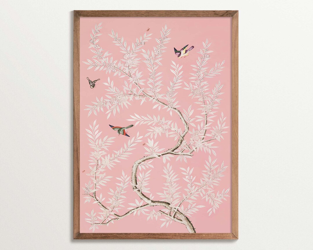 Pink Chinoiserie Wall Art, Grandmillenial Decor, Vintage Asian Art ...