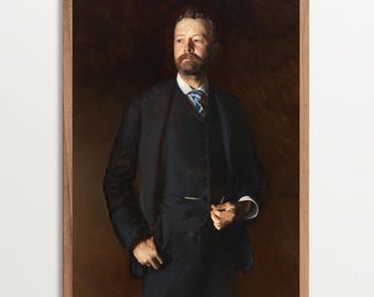 Gentleman Painting Print, Vintage Moody Man Portrait, Fine Art Giclée Print