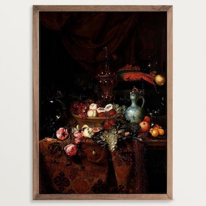 Food Still Life | Antique Painting Print | Moody Wall Art | Vintage Still Life Oil Painting