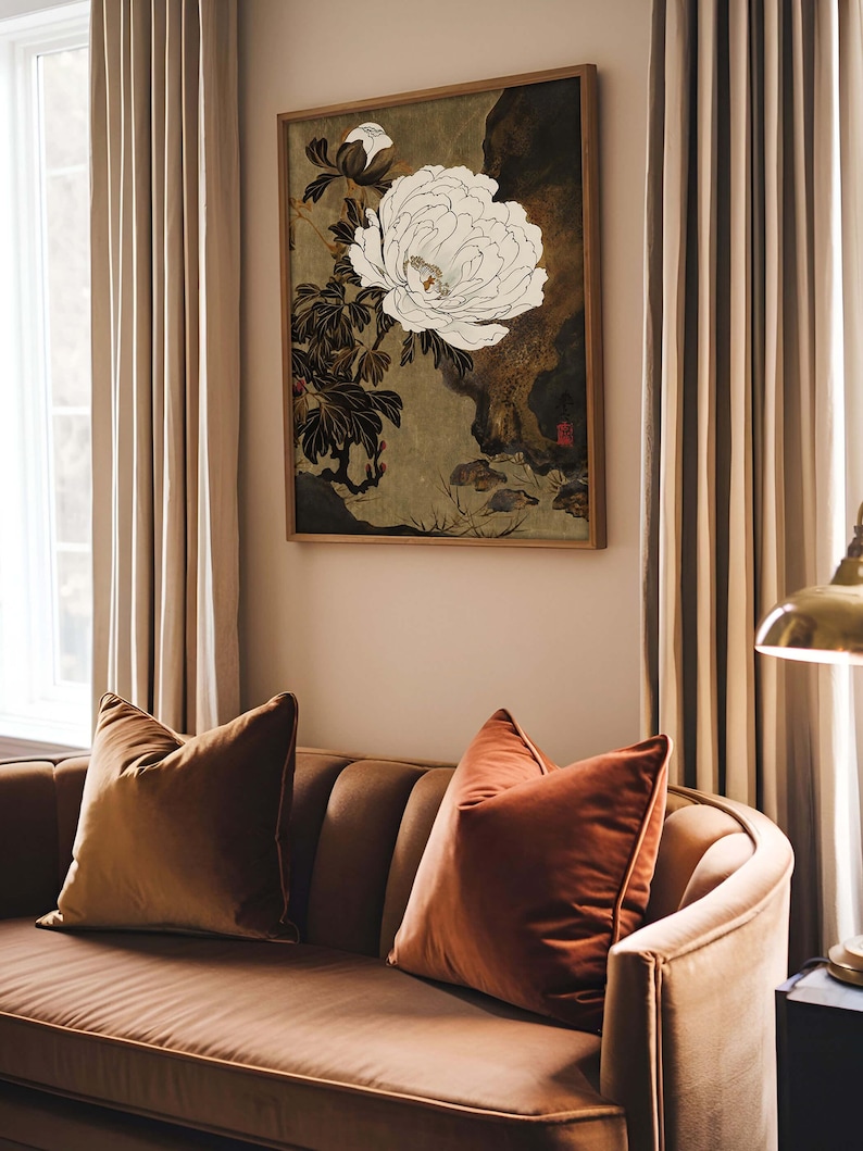 Vintage Chinoiserie Peony Art Print – Japanese-inspired Floral Wall Art ...