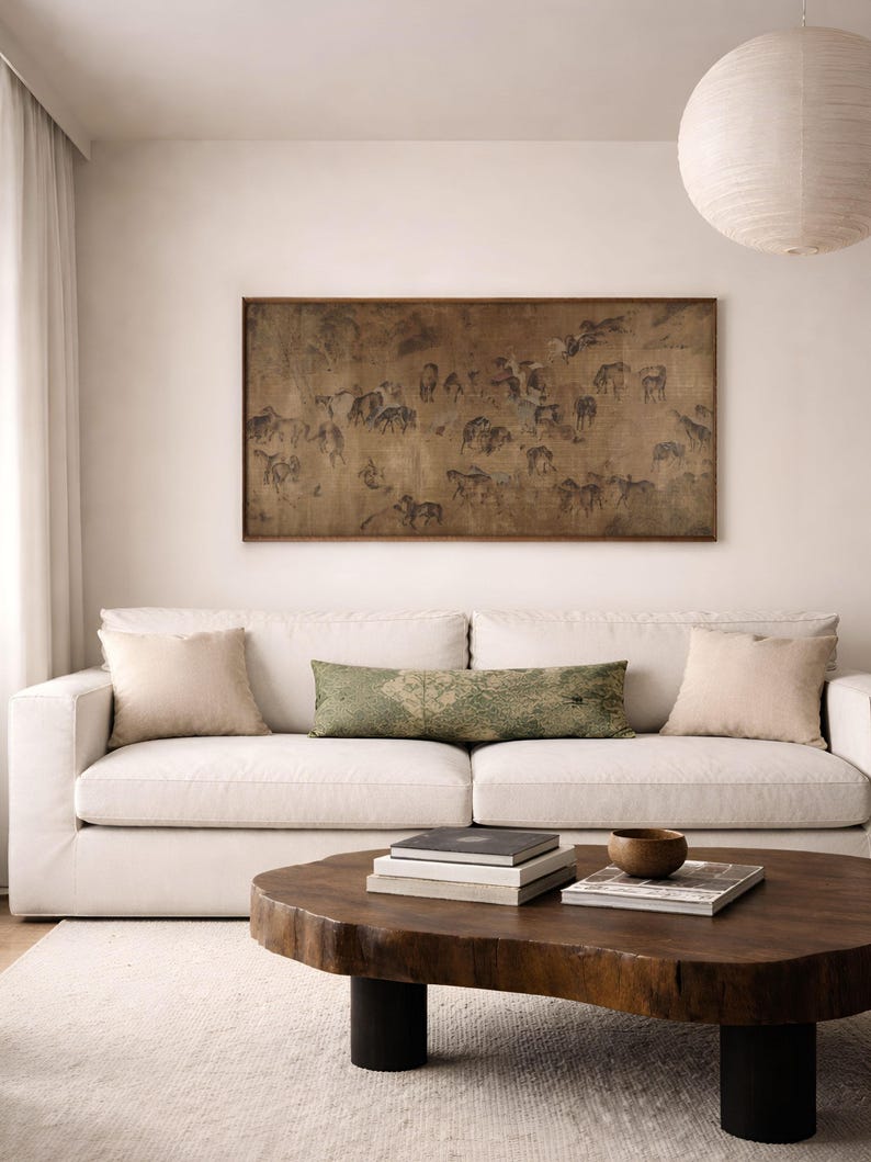 Wabi Sabi Horse Art Print, Panoramic Equestrian Wall Decor for Japandi ...