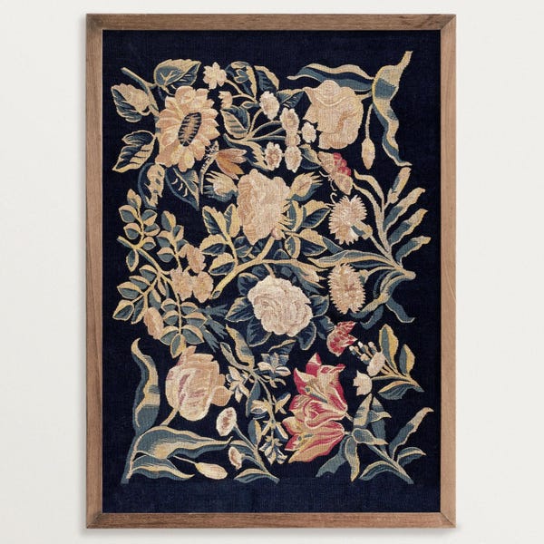 Impresión de arte textil vintage para pared, impresión artística con patrón floral para alfombras / impresión con patrón botánico antiguo