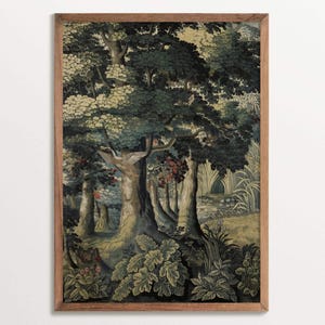 Vintage Rococo Tapisserie Kunstdruck, Botanische Wald Wanddeko, Antikes Wandbild