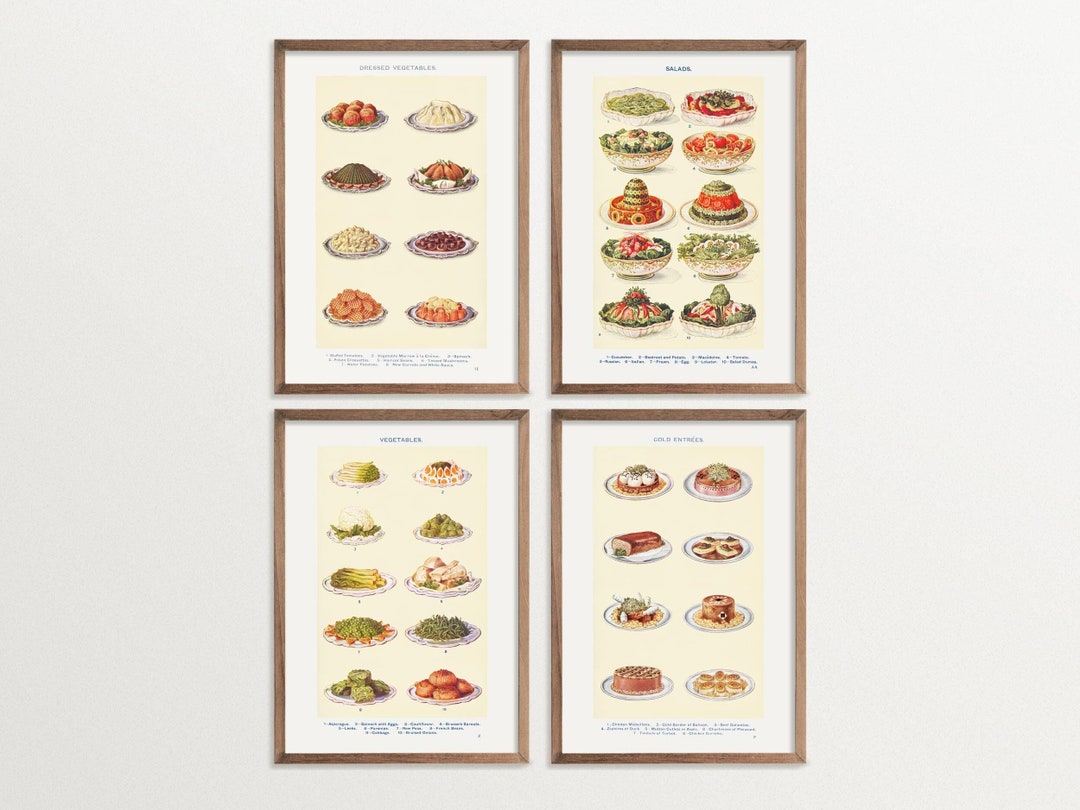 mega retro kitchen gallery wall art set of 90,... Gallery Wall Set Vintage Food Poster, Kitchen Art Print, Cottagecore ...