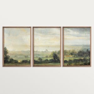 Triptych Landscape Painting Prints for Cottagecore Decor, Vintage Art, Nature-Inspired Wall Art for Farmhouse Style Home