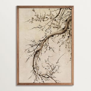 Chinoiserie Cherry Blossom Wall Art – Vintage Asian Botanical Print, Minimal Japandi Decor, Elegant Floral Poster