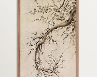 Chinoiserie Cherry Blossom Wall Art – Vintage Asian Botanical Print, Minimal Japandi Decor, Elegant Floral Poster