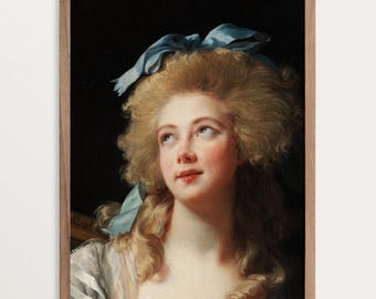Altered Art Portrait – The Blue Bow | Rococo Painting Print, Maximalist Decor, Regency Wall Art