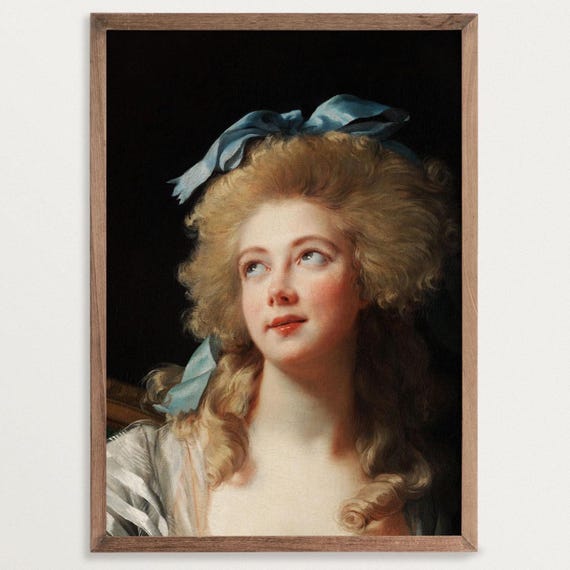 Altered Art Portrait – The Blue Bow | Rococo Painting Print, Maximalist Decor, Regency Wall Art