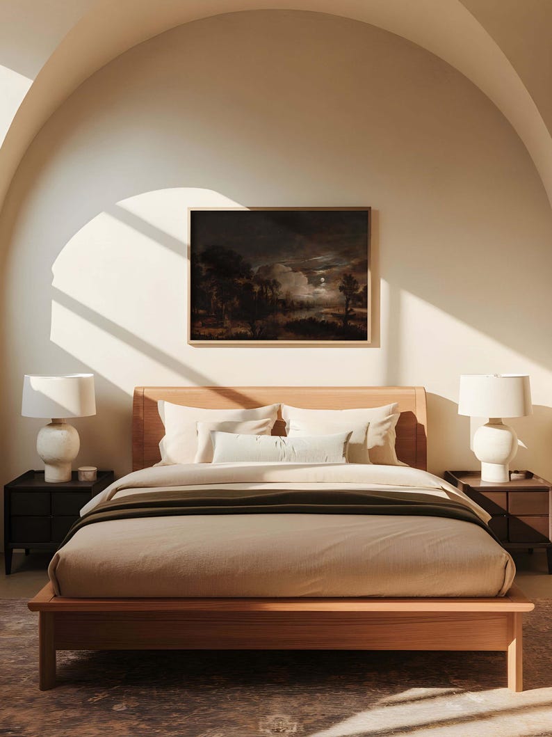 Dark Night Landscape Art Print, Moody Wall Art, Vintage Moonlit Gothic