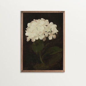 Dark Academia Decor - White Hydrangea Painting Print | Dark Cottagecore | Modern Antique Print | Moody Botanical Print