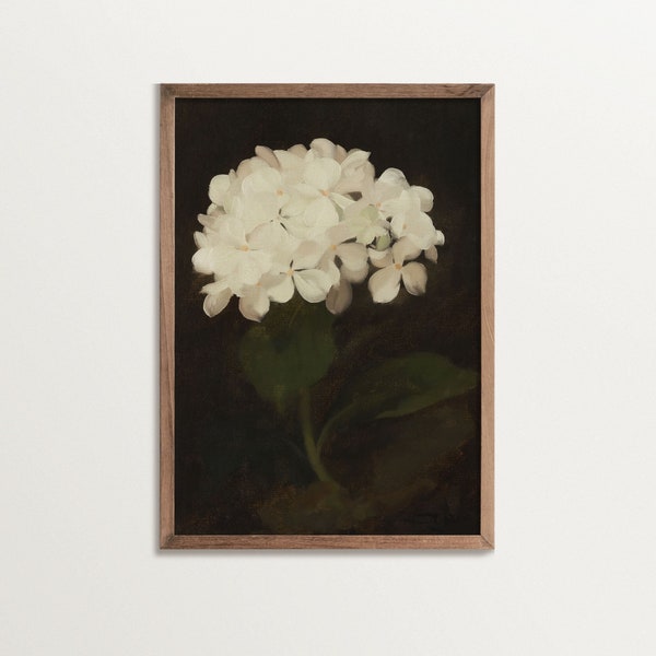 Dark Academia Decor - Impression de peinture d’hortensia blanche | Cottagecore sombre | Impression antique moderne | Impression botanique maussade