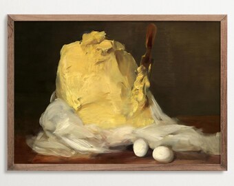 Farmhouse Kitchen Art, Butter Still Life Painting Print, Cottagecore Decor