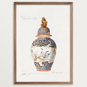 Chinoiserie Vase Kunstdruck mit Kranich – Französisches Landhaus Poster, Vintage Rokoko Wandbild, Toile de Jouy Stil Deko