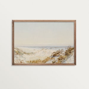 Seascape Painting – Dunes at the Beach | Muted Beach Wall Art | Vintage Neutral Coastal Painting