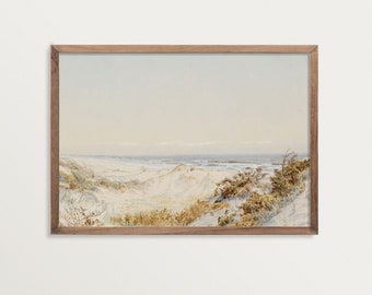 Seascape Painting – Dunes at the Beach | Muted Beach Wall Art | Vintage Neutral Coastal Painting