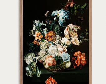 Dark Flowers Still Life Print – Vintage Baroque Wall Art, Moody Home Decor