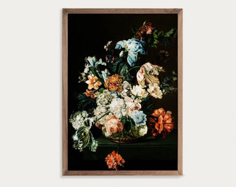 Moody Flowers Still Life | Vintage Oil Painting | Bouquet Print | Antique Painting Print