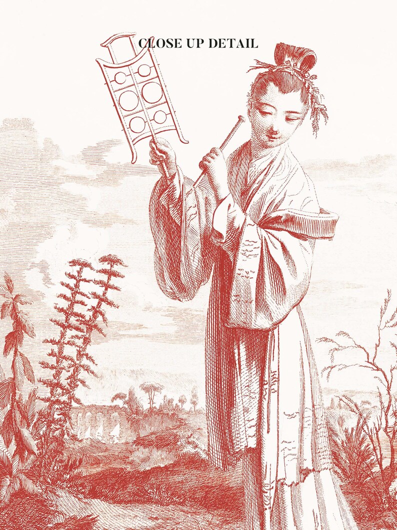 Vintage Chinoiserie Art Print - Elegant Oriental Style Poster in Red ...