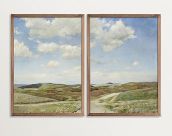 Vintage Landscape Print Set of Two – Antique Countryside Wall Art Diptych