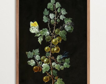 Dark Botanical Print, Still Life Painting, Dark Academia Decor