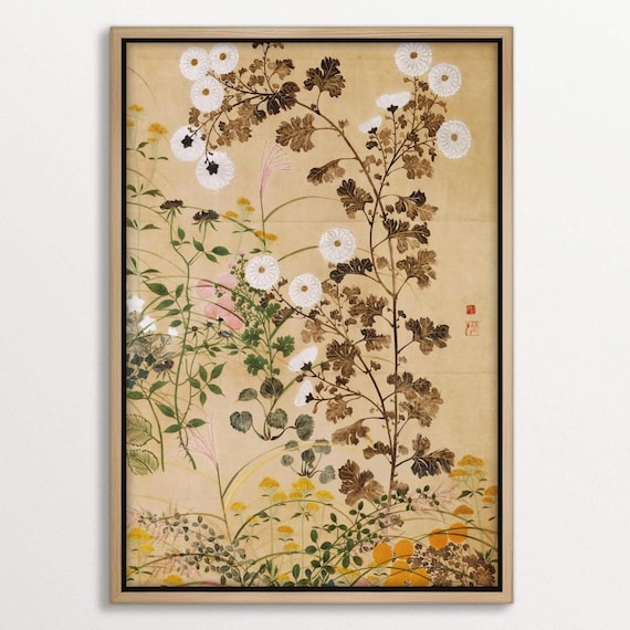 Chinoiserie Floral Canvas Wall Art, Japanese Botanical Print