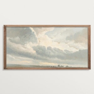 Panoramic Clouds Wall Art – Antique Landscape Sky Print, Large Horizontal Cloudscape Painting Poster, Vintage Nature Decor, Sunset Sky Scene