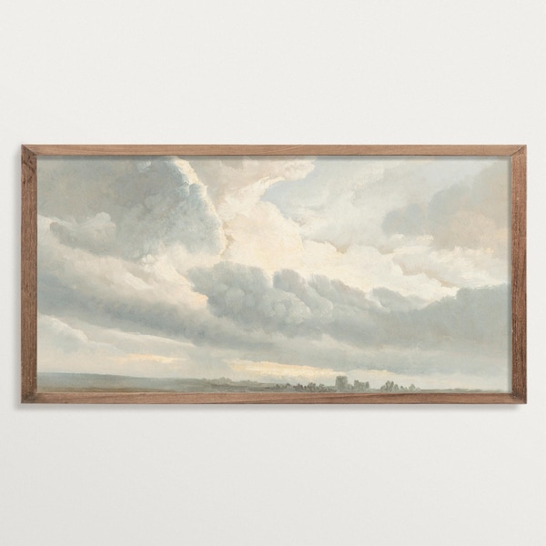 Panoramic Clouds Wall Art – Antique Landscape Sky Print, Large Horizontal Cloudscape Painting Poster, Vintage Nature Decor, Sunset Sky Scene