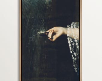 Dark Academia Wall Art Canvas – Altered Art Hand Print, Moody Vintage Portrait Painting, Surreal Dark Art Canvas for Gothic Home Decor