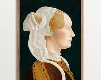 Renaissance Woman Portrait Painting, Modern Antique Art, Vintage Portrait Print