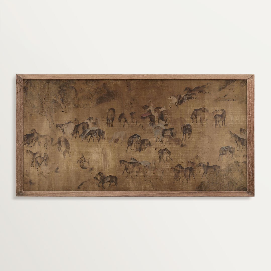 Wabi Sabi Horse Art Print, Panoramic Equestrian Wall Decor for Japandi ...