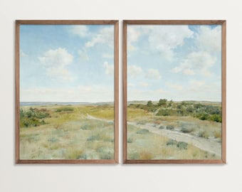 Vintage Landscape Diptych Prints Set – Tranquil Countryside Wall Art